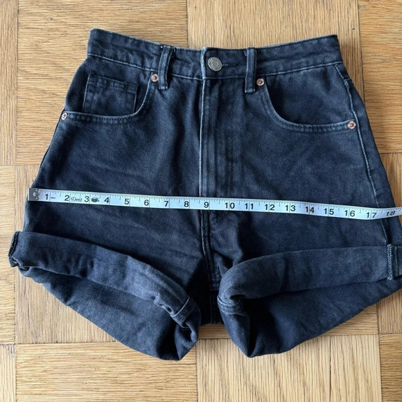 Zara 2 XS Black Denim Jean Shorts Button Zip Fly High Waisted - Picture 7 of 9